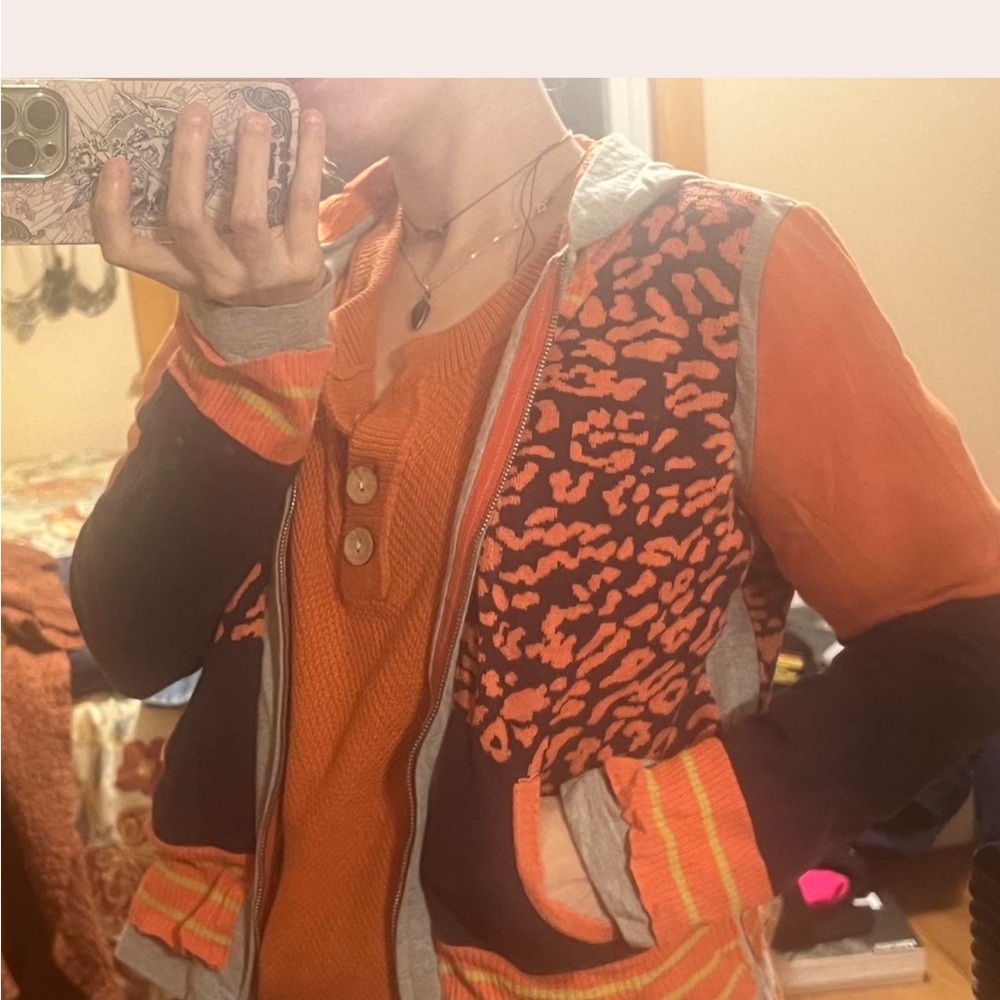 Cheetah Leopard Zip Up Hoodie Sz S